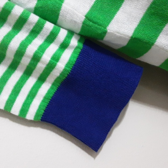 Jcp Cardigan Women Stripped Button Down M NATICAL vacation Beach Linen Green Y2k - Picture 4 of 8